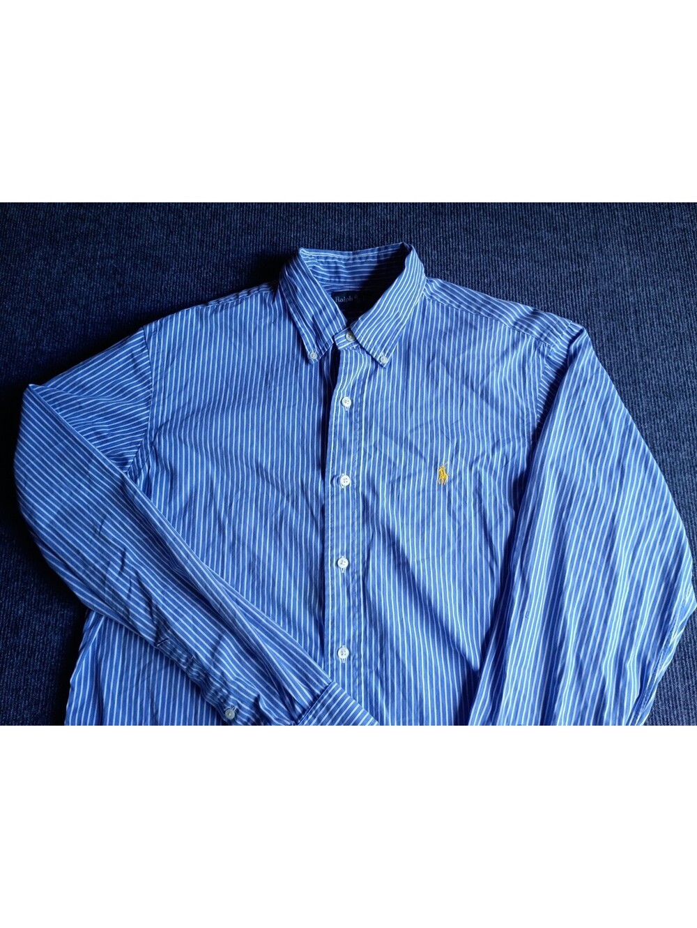 Ralph Lauren Custom Fit Blue and White Striped Button-Down Shirt, Large